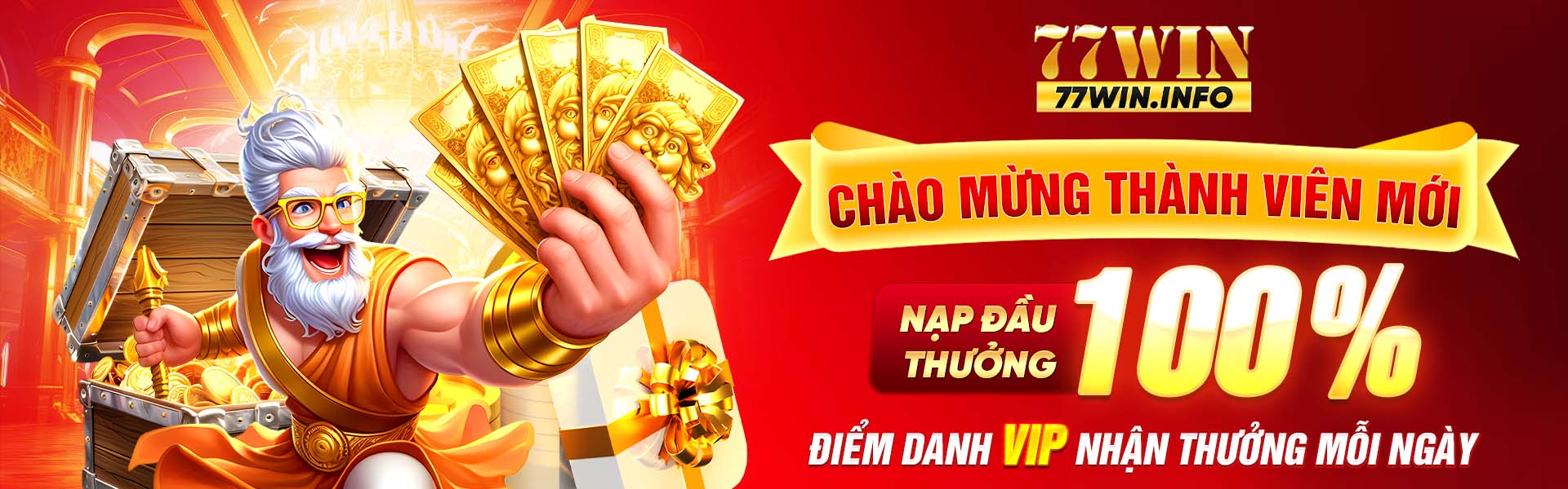 77win chào mừng thành viên mới nạp đầu thưởng 100%